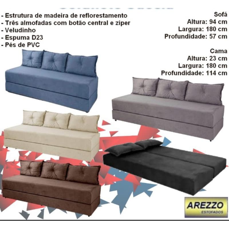sofá-cama portátil 3lugares EM COURINO / 3 Almofadas 4módulos  café /decoração /escritório/ promoção