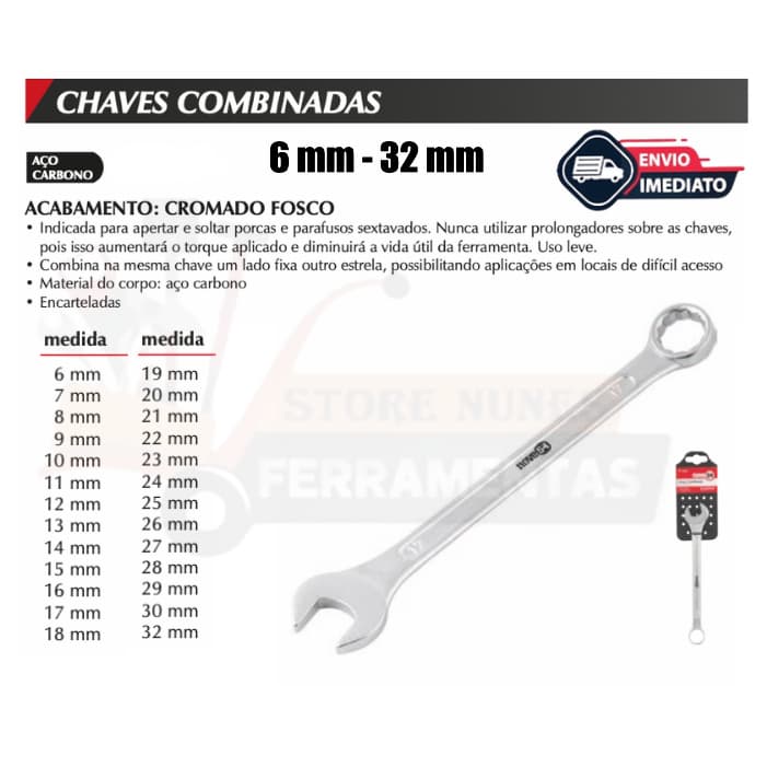 Chaves Combinada 6 mm a 32 mm unidade em Aço Carbono Nove54