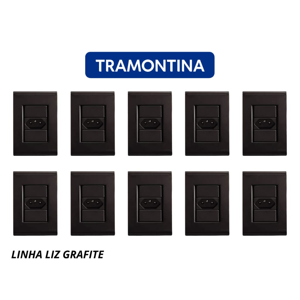 Tomada Simples 10A 4x2 Tramontina Liz Grafite - 10 Unidades