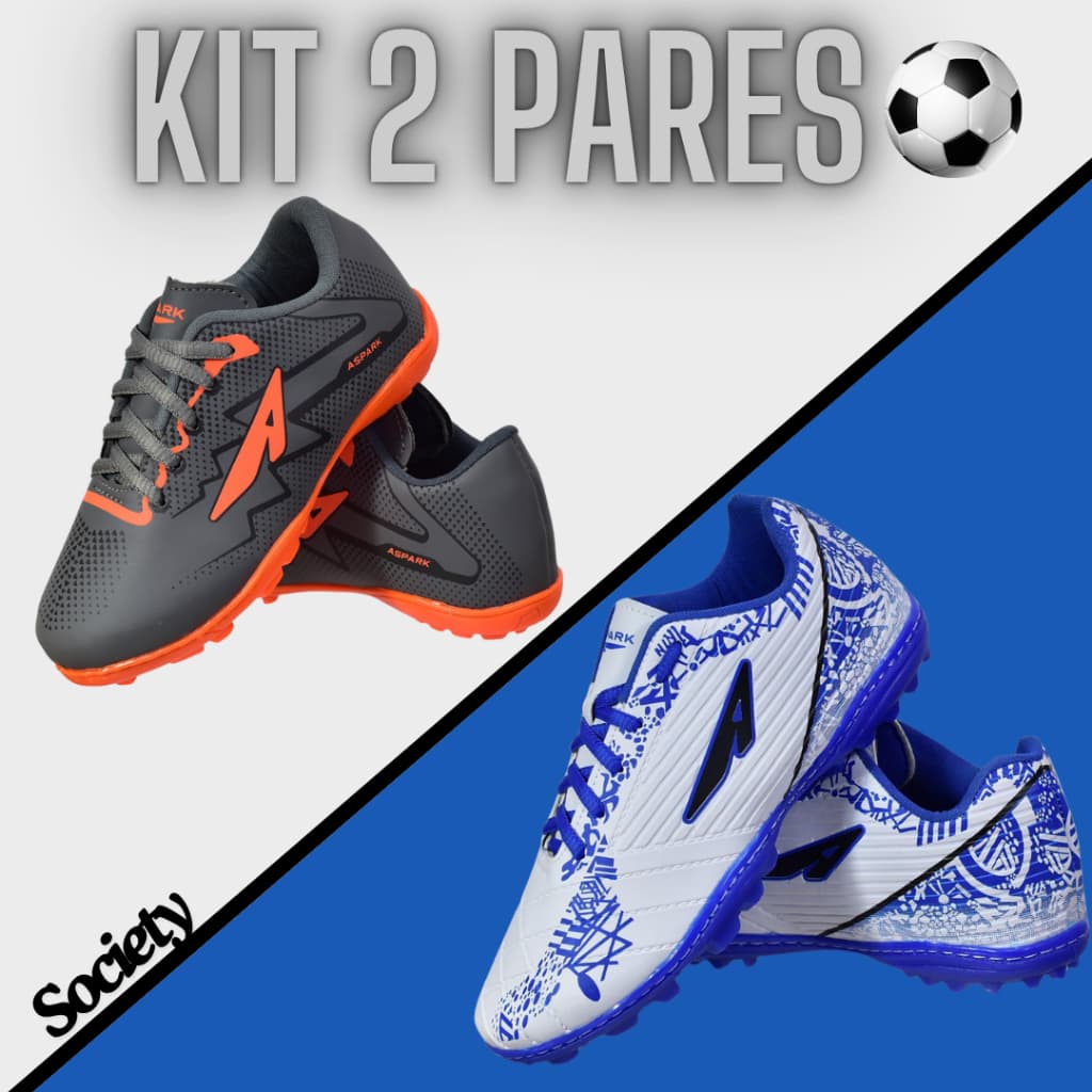 2 Pares Chuteira Society Infantil + Adulto Ideal para Campo Sintético Leve Antiderrapante Costurada Envio Imediato