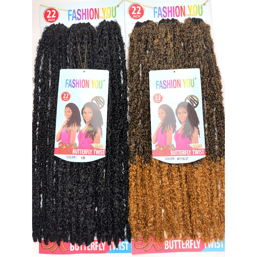 Cabelo Crochet BUTTERFLY TWIST Locs Braid 22" 135g 24S Tranças Prontas Cabelo Africano Fashion You