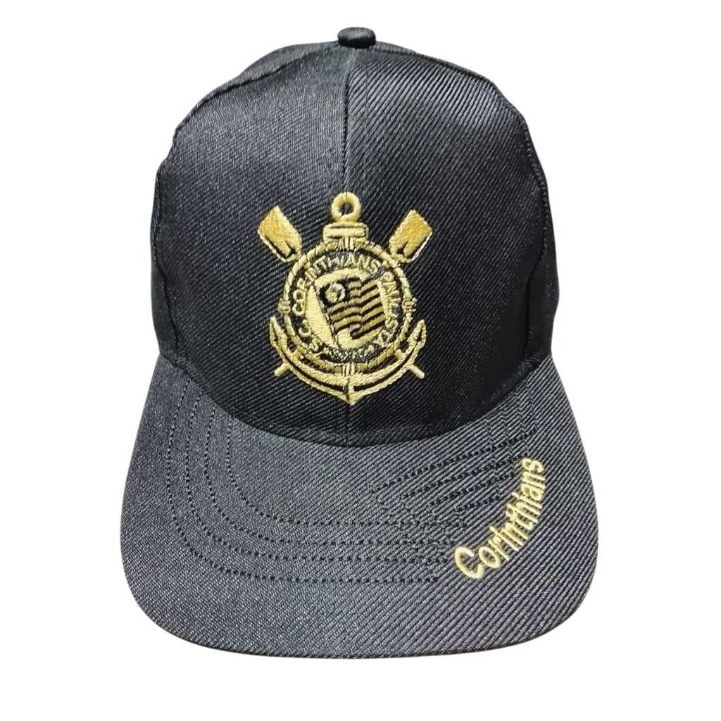 BONÉ DO CORINTHIANS EMBLEMA BORDADO DOURADO ABA CURVA ADULTO JUVENIL REGULÁVEL