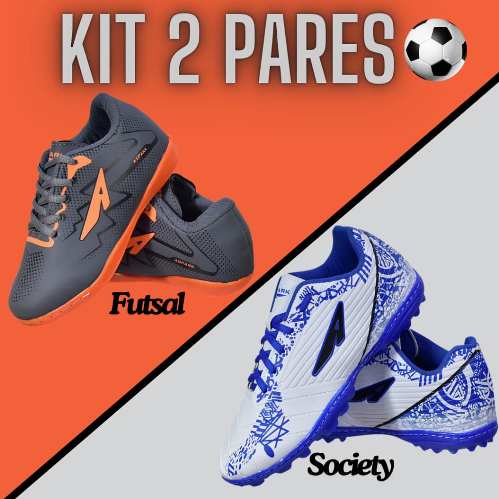 Kit 2 Pares Chuteira Infantil + Adulto Society + Futsal Entrega Relâmpago + Frete Grátis Brasil Costurada Reforçada