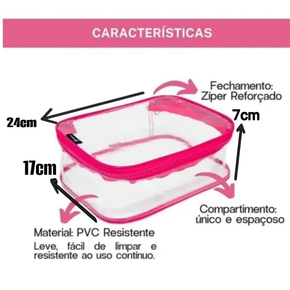 Nescessárie Estojo Organizadora Cristal Transparente Grande p/Maquiagem, Escola, Viagem etc.
