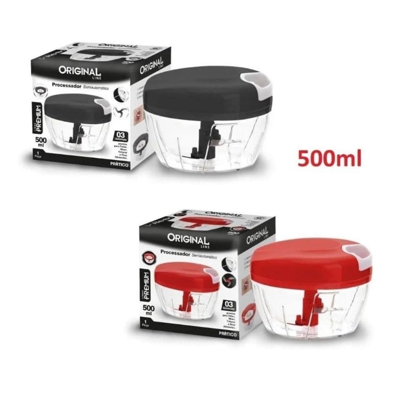 KIT 2 Processador de alimentos manual 3 Lâminas aço Inox 500ml Triturador de alho