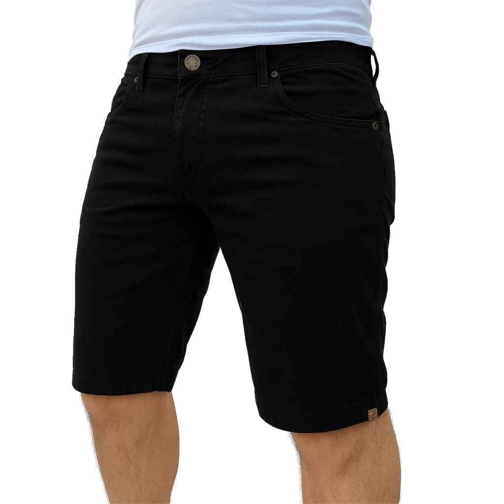 Bermuda Preta Masculina Short Sarja Brim Colorida Premium Com Lycra Bolso Relógio Estil Esporte Fino