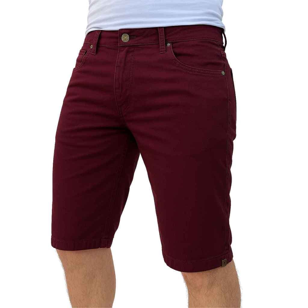 Bermuda Marçala Masculina Short Sarja Brim Colorida Premium Com Lycra Bolso Relógio  Esporte Fino