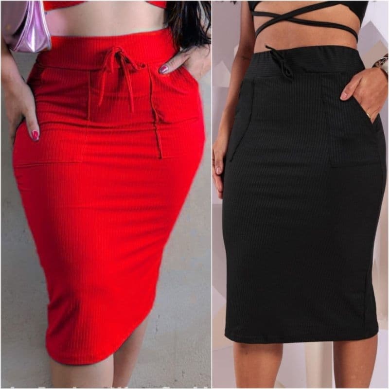 Saia evangelica lapis com bolso saia canelada moda evangélica