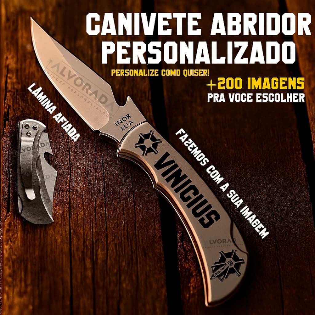 Canivete com Nome Personalizado com Abridor de garrafas na Lâmina