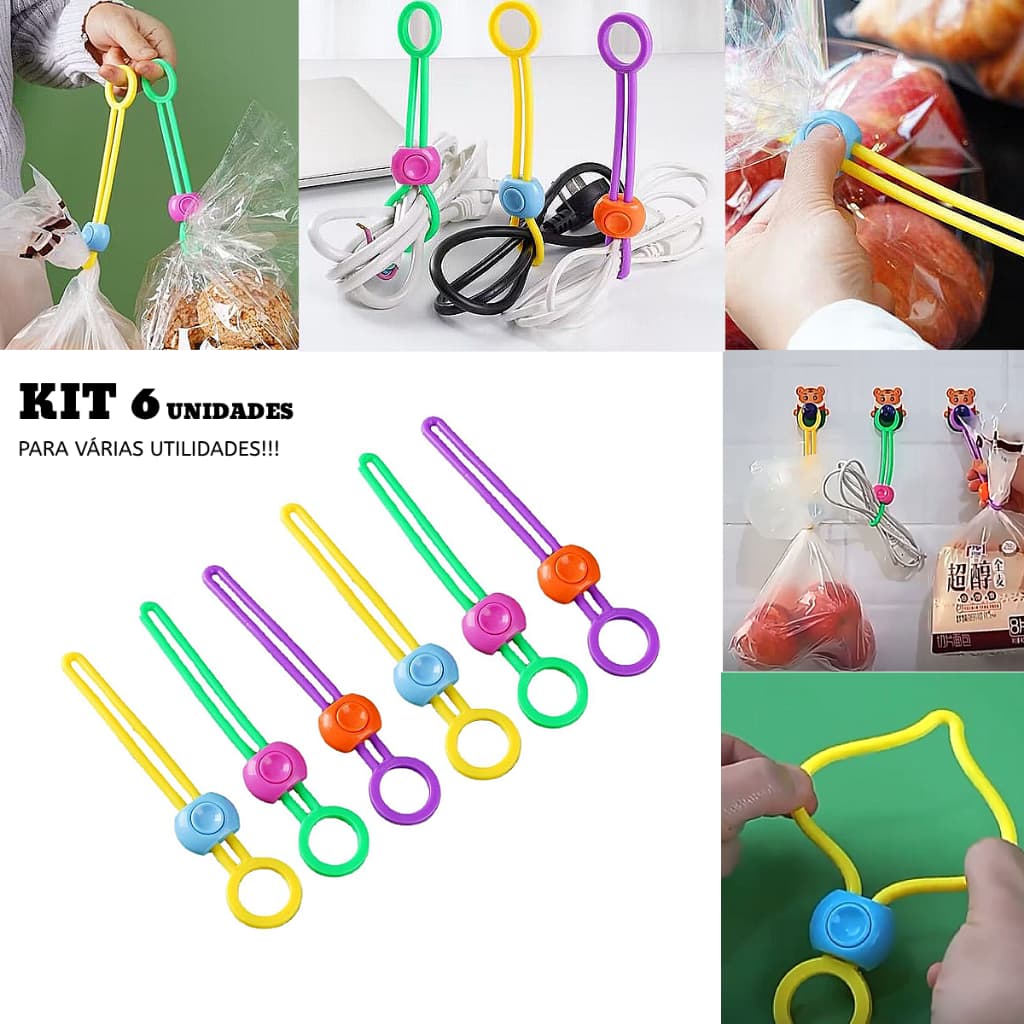 Kit 6 Unidades Prendedor Multiuso Diversas Funcões Sacola/Cabos/Suporte - Envio Imediato