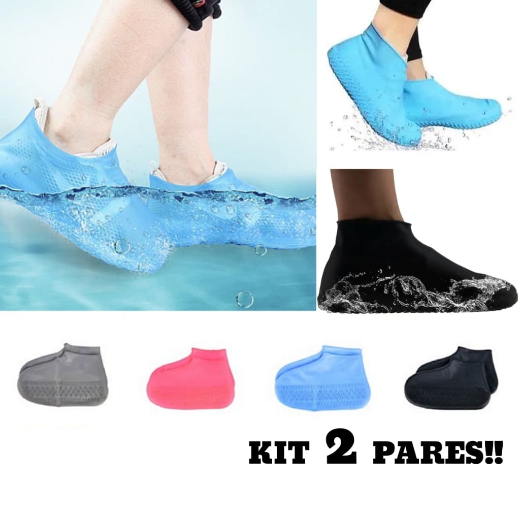Kit 2 Pares (4 Capas) Impermeáveis Bota Tênis Chuva Antiderrapante Silicone Reutilizável- Envio Imediato