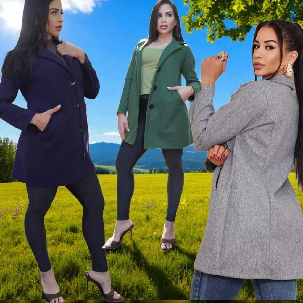 CASACO FEMININO SOBRETUDO ELEGANTE  CONFORTAVEL COM BOLSO LÃ BATIDA M-G.