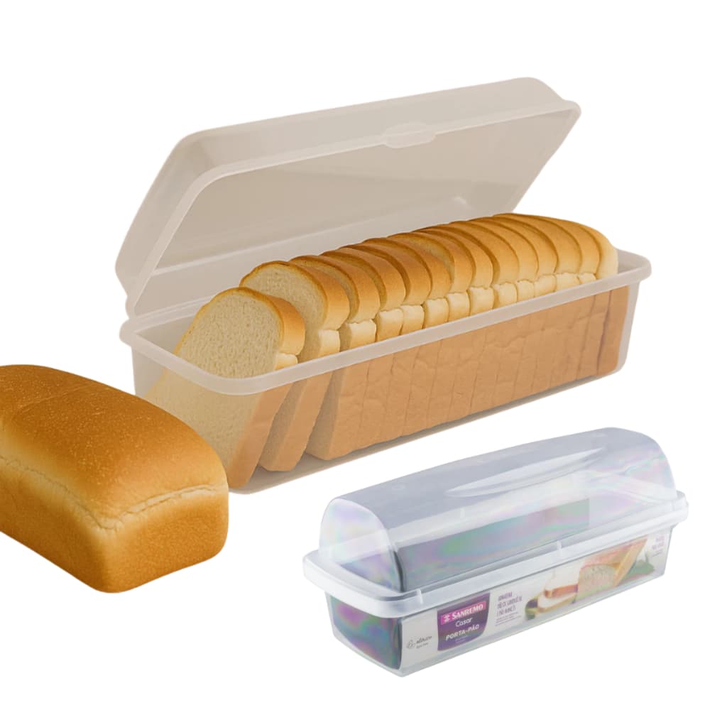 Porta Pão de Plástico Sanremo Transparente Guarda Pão de Forma ou Pão Francês