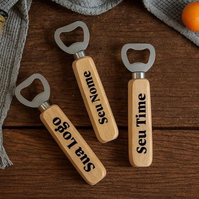 Abridor de Garrafas em Madeira Personalizado - Seu Nome, Time ou Logo!