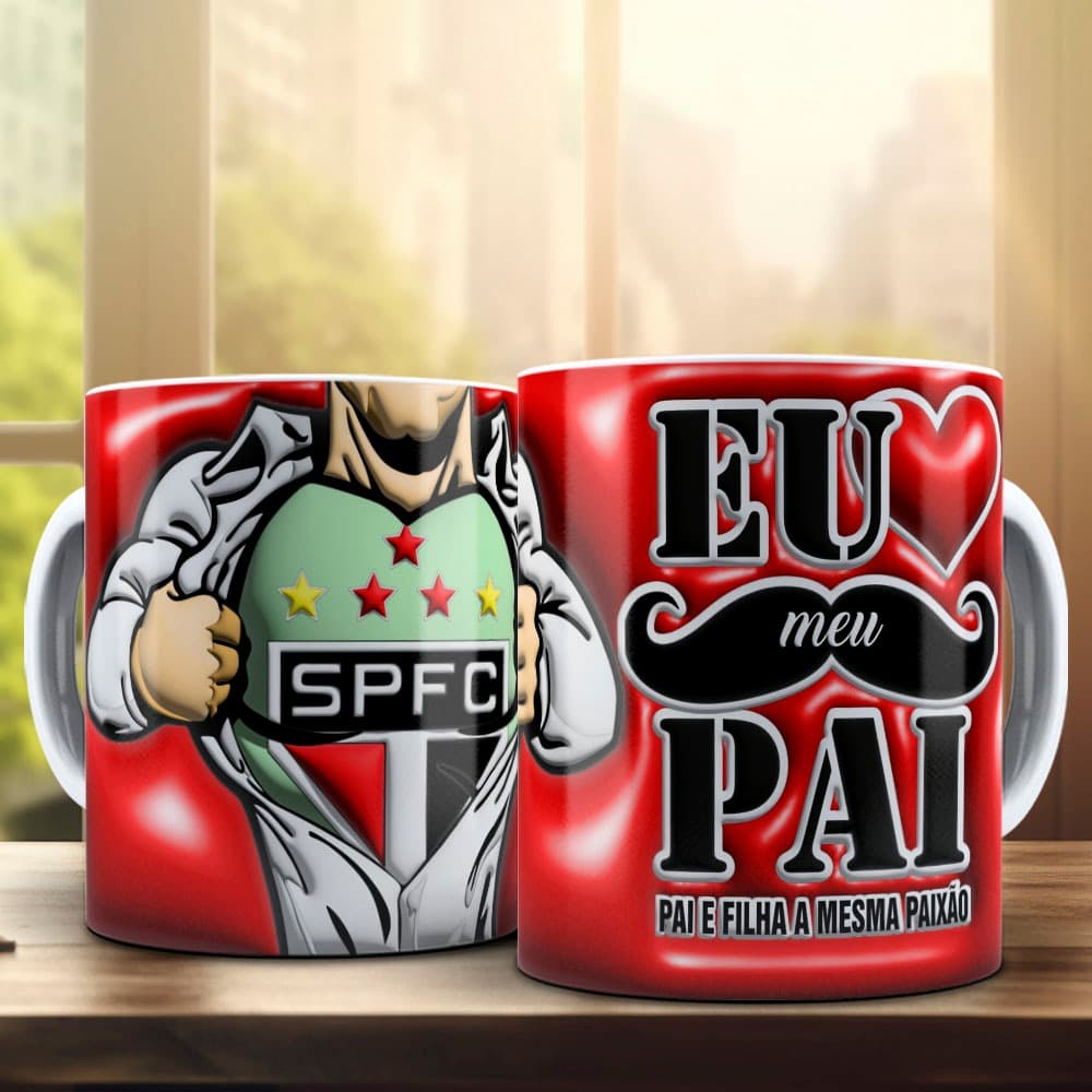 Caneca Pai e Filha a Mesma Paixão Times 325 ml Porcelana