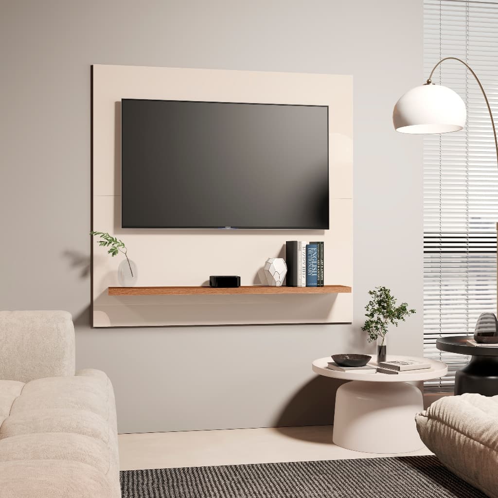 Painel Televisão Suspenso 32 Polegada Quarto Nicho Rack Retro