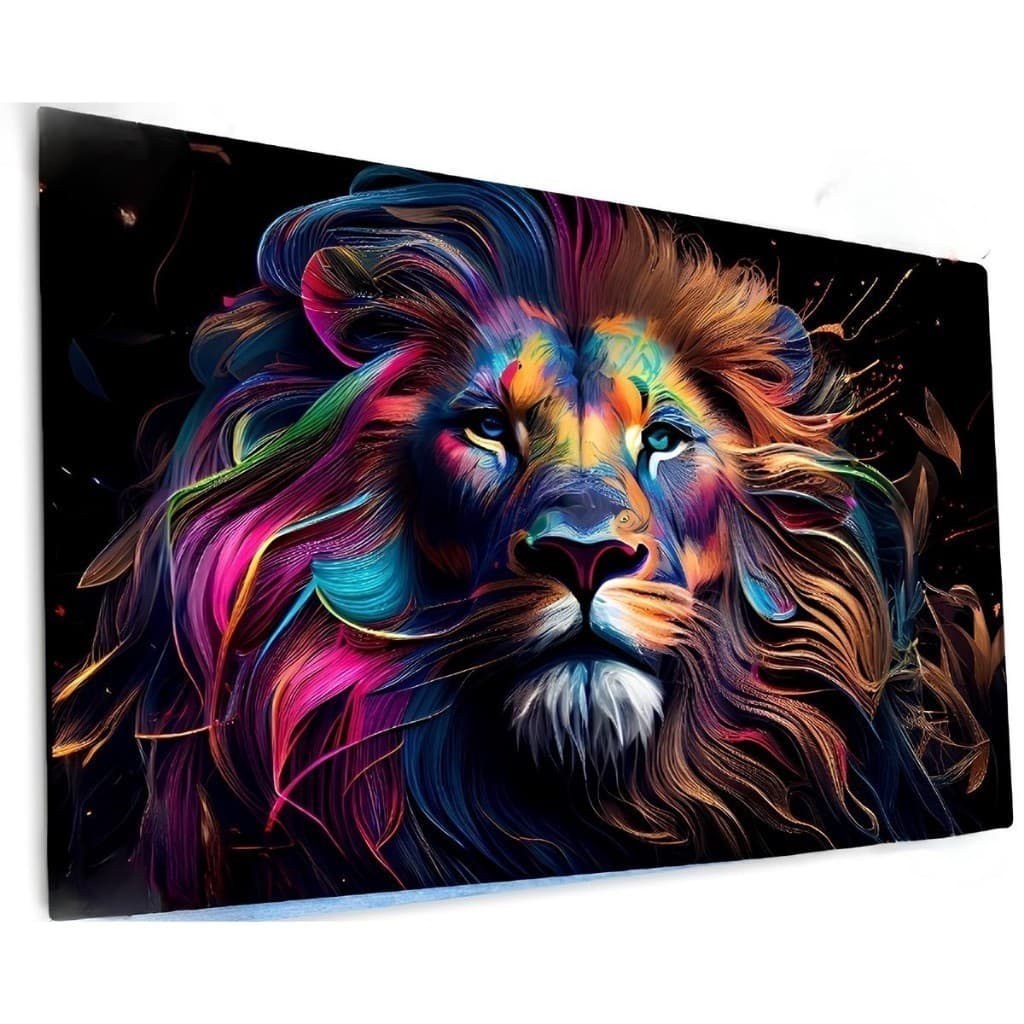 Quadro Decorativo Leão Colorido Mosaico Sala Quarto Escritório 110x80cm