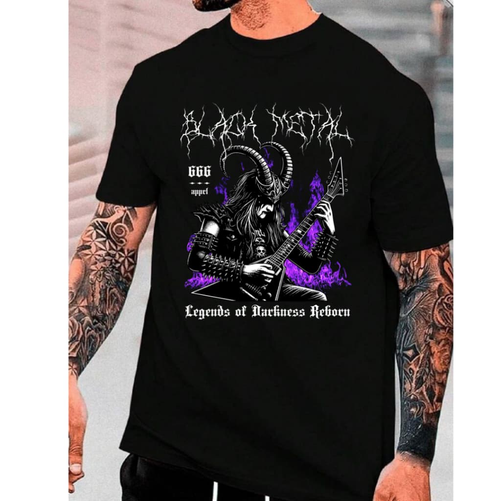 Camiseta Rock Metal Gótica Unissex – Estampa Guitarrista Preta