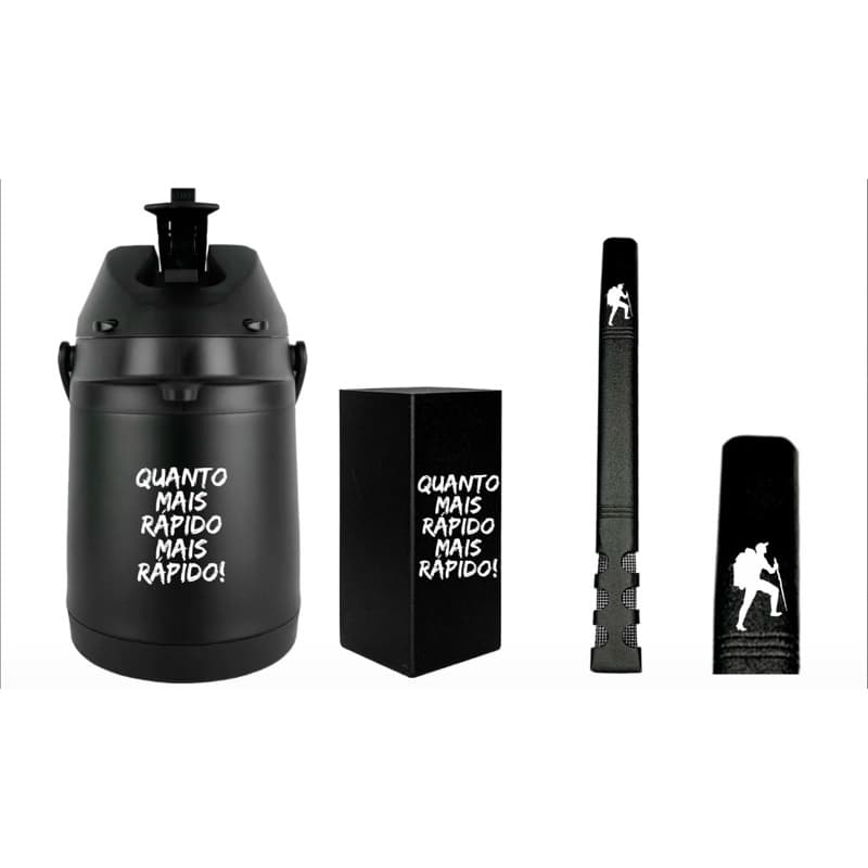 Kit Tereré Completo Personalizado Garrafa Térmica 2,5l, Copo, Bomba Preto Fosco