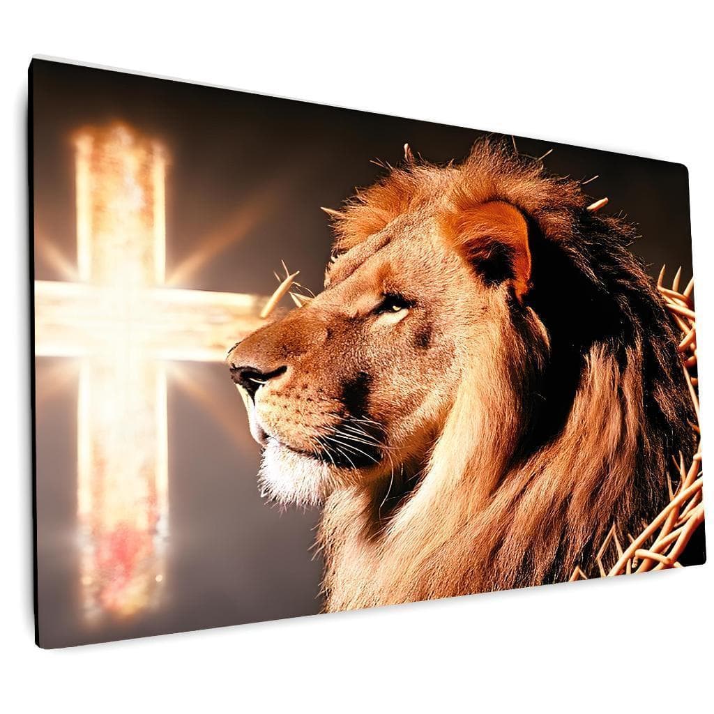 Quadro Decorativo Leão Judá Coroa De Espinhos Cruz Mosaico Sala Quarto Escritório 110x80