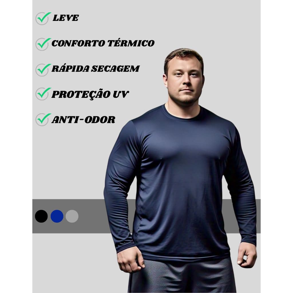 Camisa Térmica Masculina Plus Size Blusa Proteção Uv Frio e Calor Manga Longa