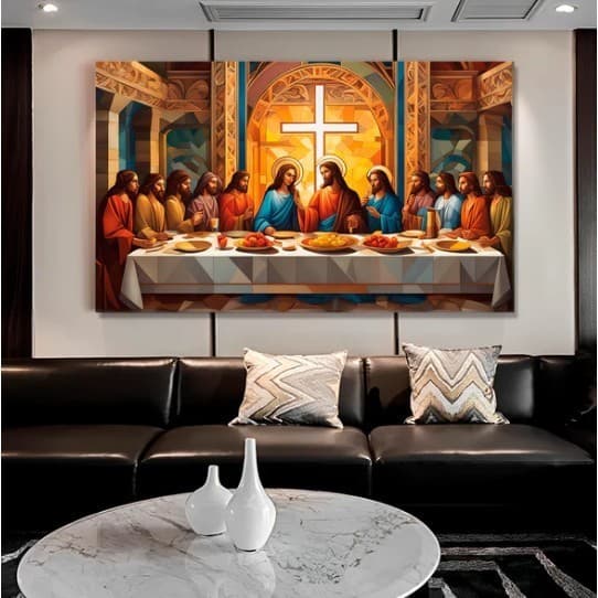 Quadro Decorativo 110x80cm Momento Sagrado Cena Da Última Ceia Luxo Casa Decoração De Parede Mdf Adesivo Sala Quarto Esc