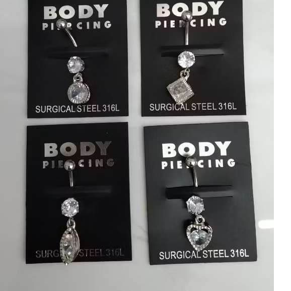Piercing de umbigo longo e luxuoso em forma de lágrima em forma de Z com zircônia redonda.