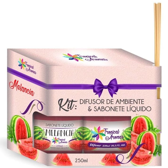 Kit Refil Difusor Aromatizador + Sabonete Líquido Melancia 250ml Tropical Aromas