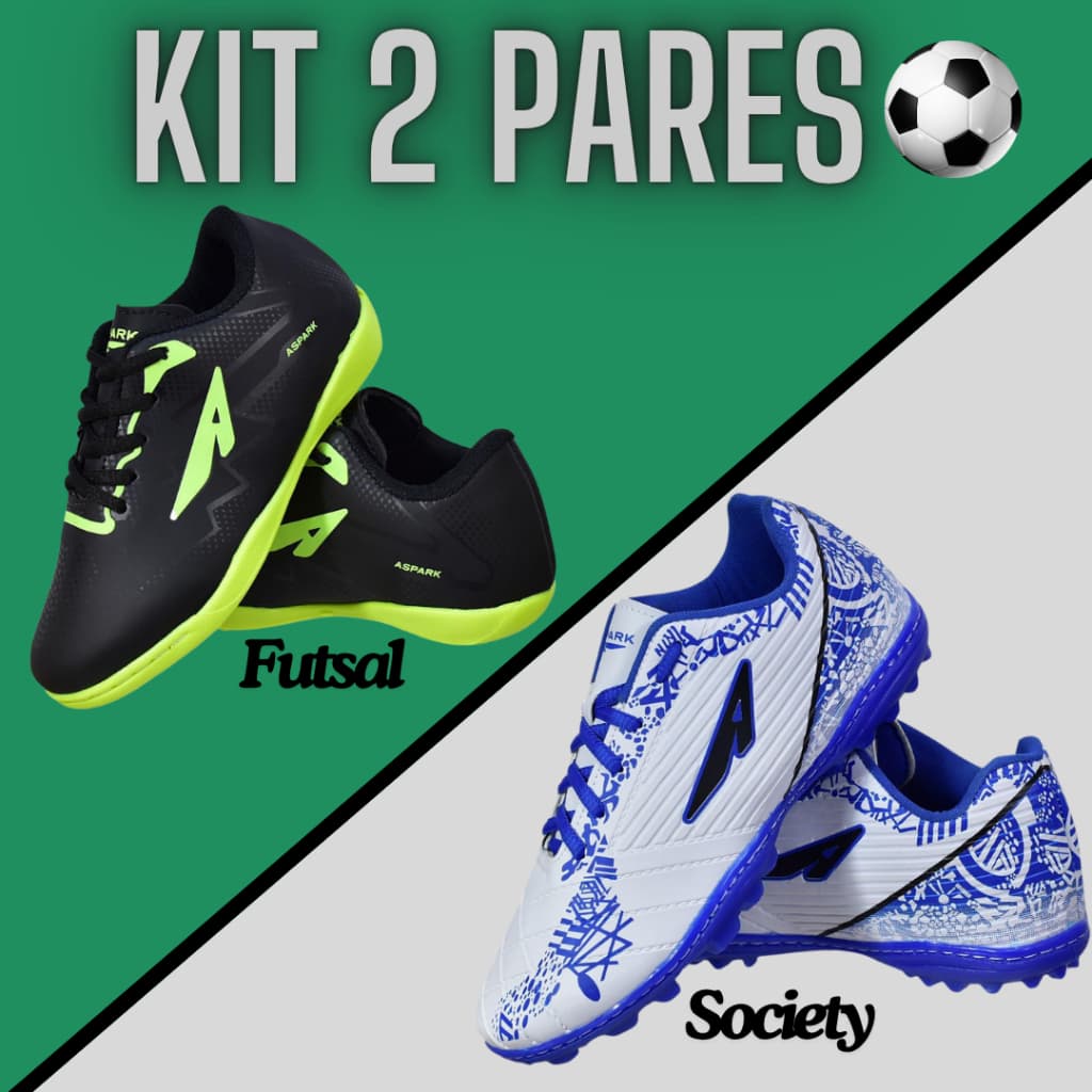 Kit 2 Pares Chuteira Masculino Adulto+Infantil Society+Futsal Original Macio Leve Confortavel Antiderrapante Promoção