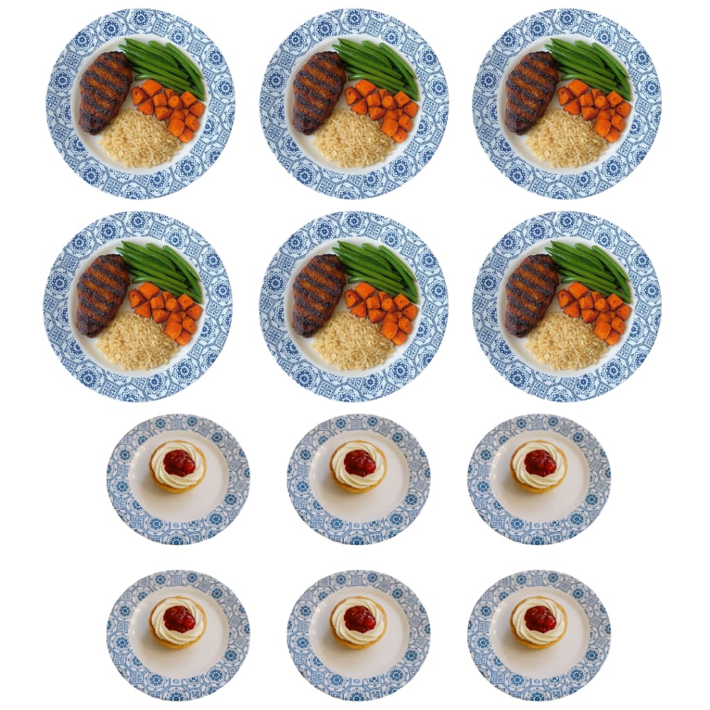 Kit 12 Pratos Melamina Raso E Sobremesa Azul Festas Eventos Comida
