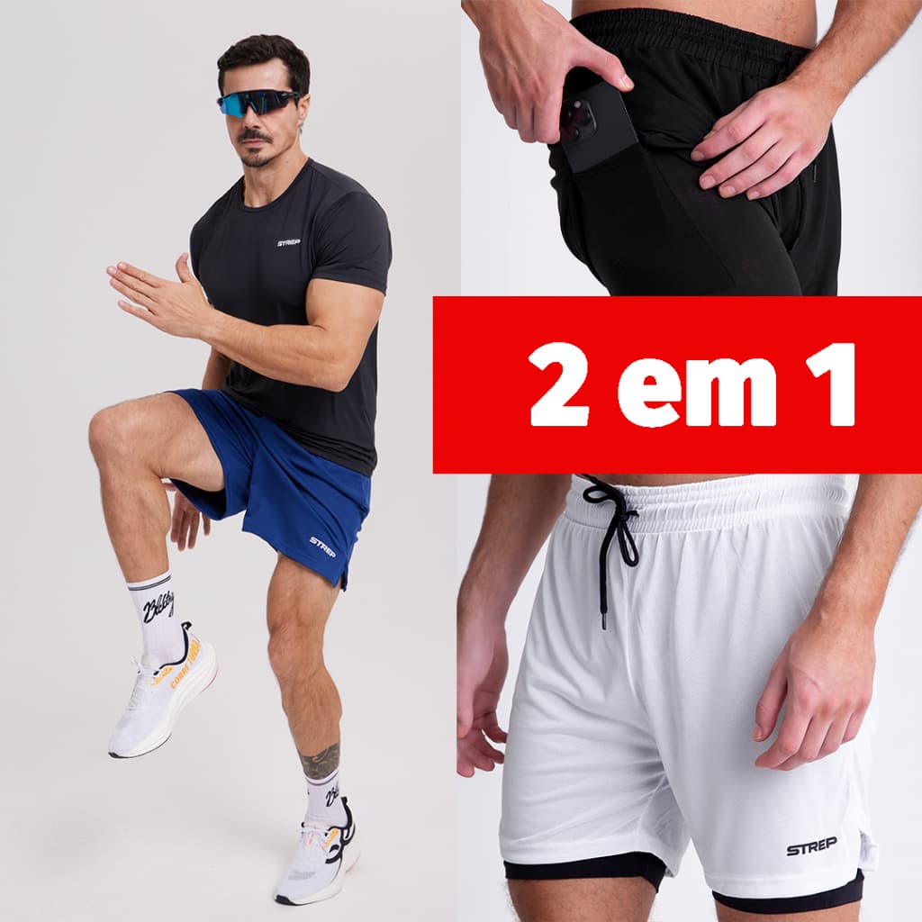 Kit 3 Bermuda Academia Masculina Bolso Lateral Academia Shorts Compressão com Bolso Extra 2 em1