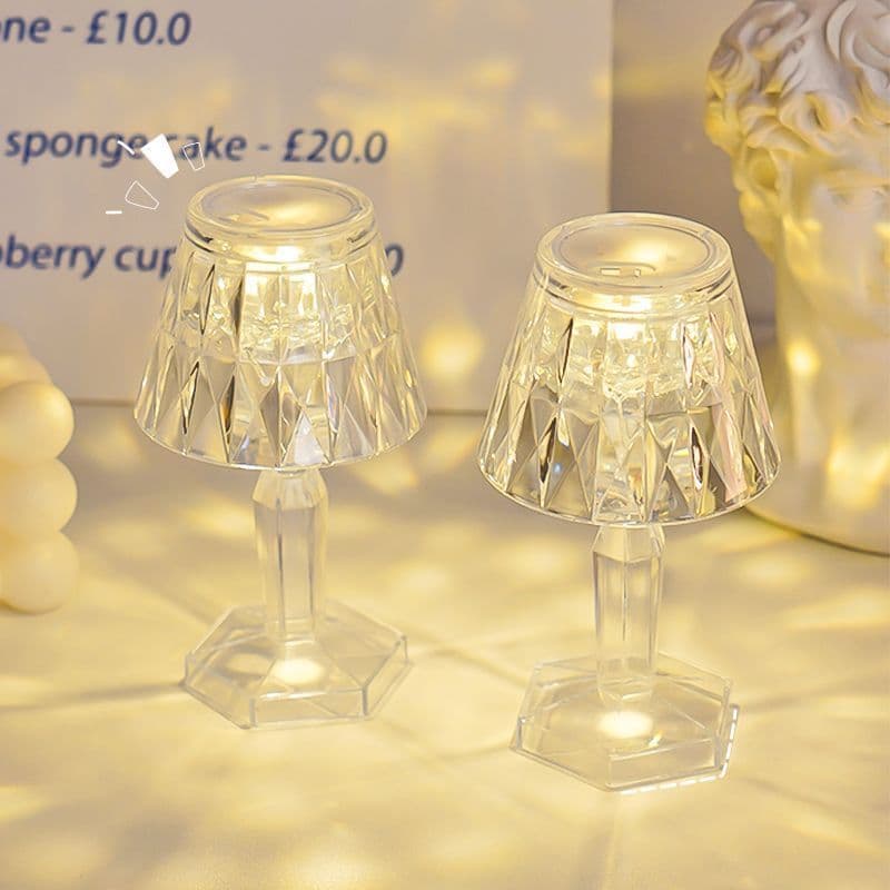 Kit 2 Mini Abajur Cristal Luz Led Amarelo Suave Quarto Decoração-LAM5200