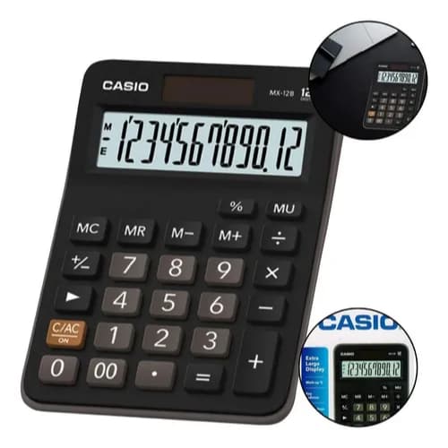 Calculadora Casio 12 Dig Preta Home Office Loja Escritório Cor Preto
