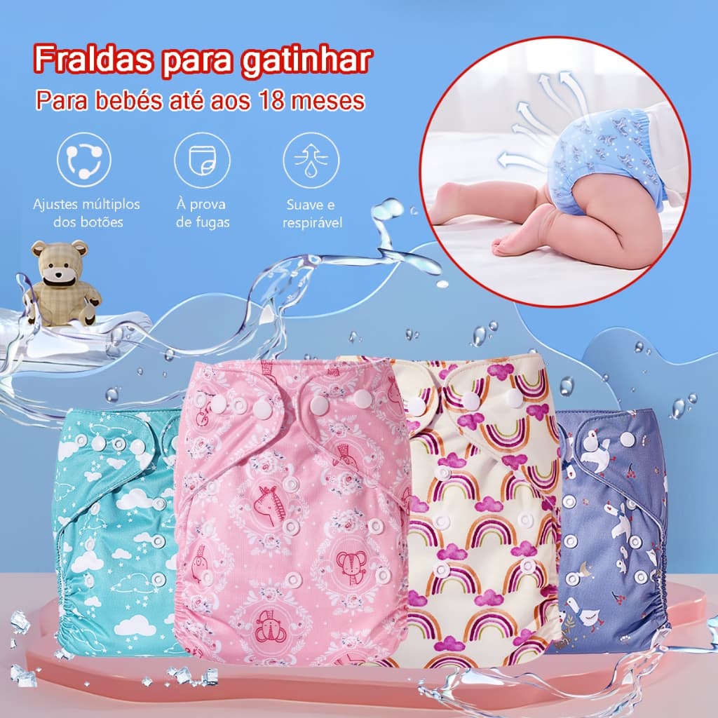 Fralda Ecológica Reutilizáve Para Bebê Impermeavél Respirável Ajustável Unissex Fraldas BA28