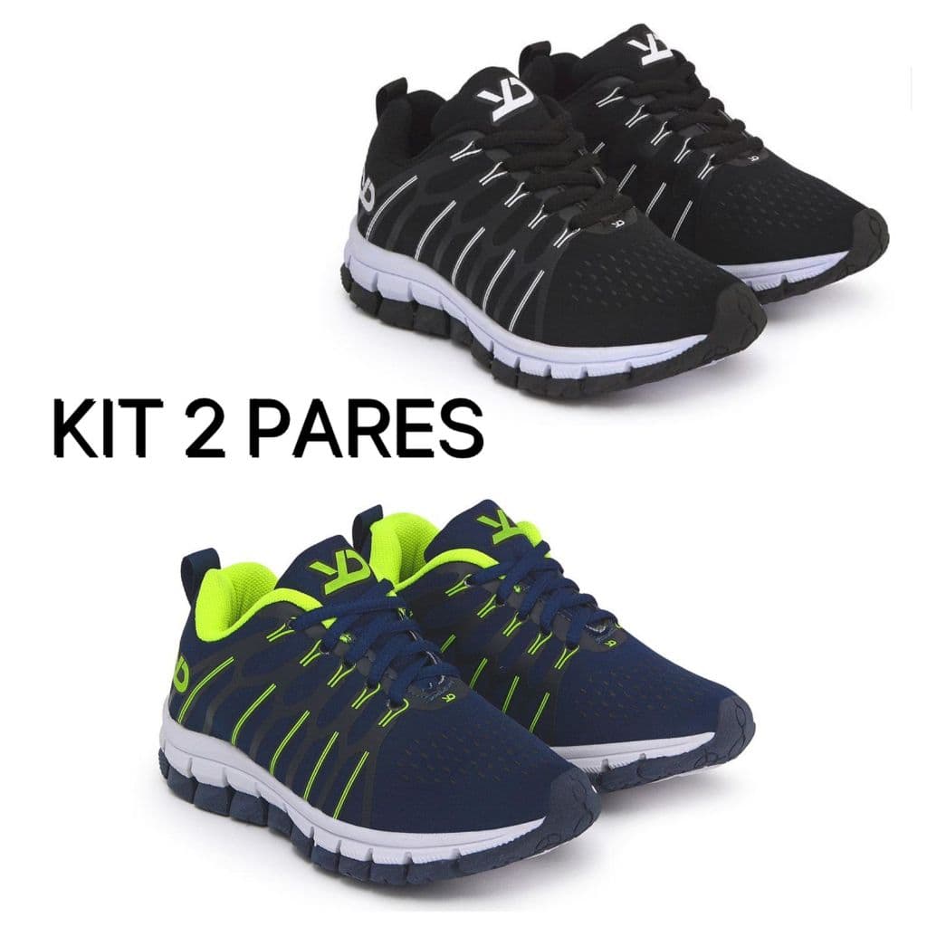 Kit de tenis Infantil Masculino Esportivo Casual Limão+Pto