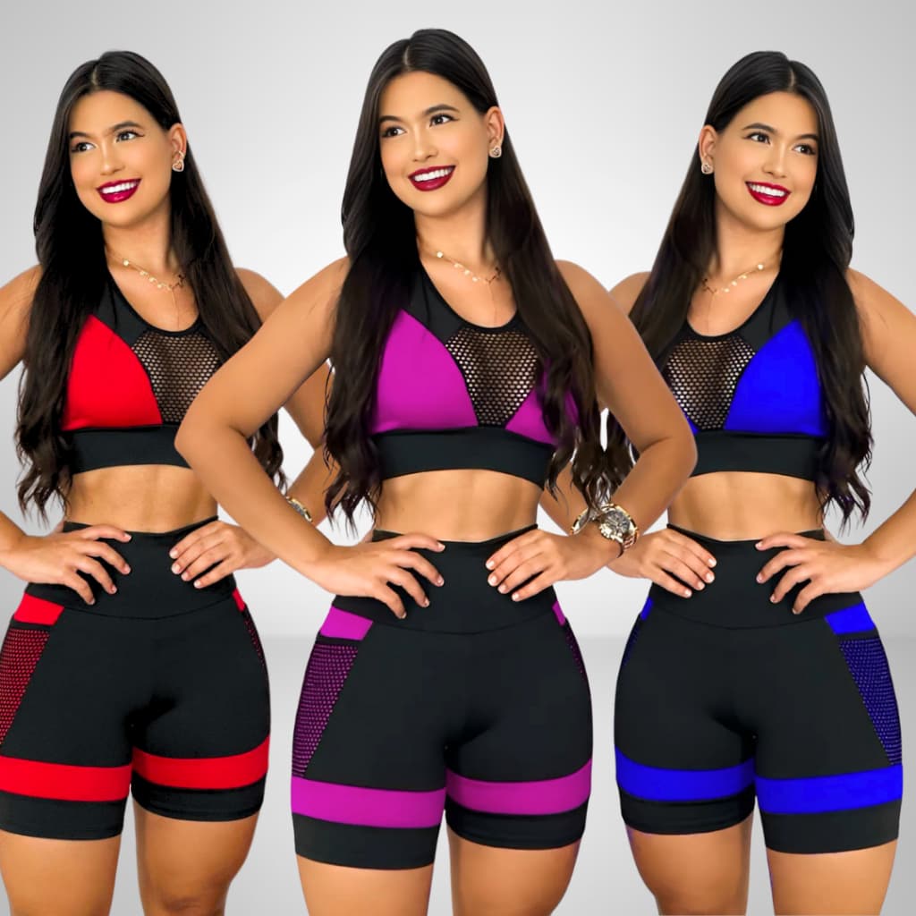 Conjunto Academia Feminino Top e Short Cintura Alta Suplex Treino Fitness Roupa de Academia