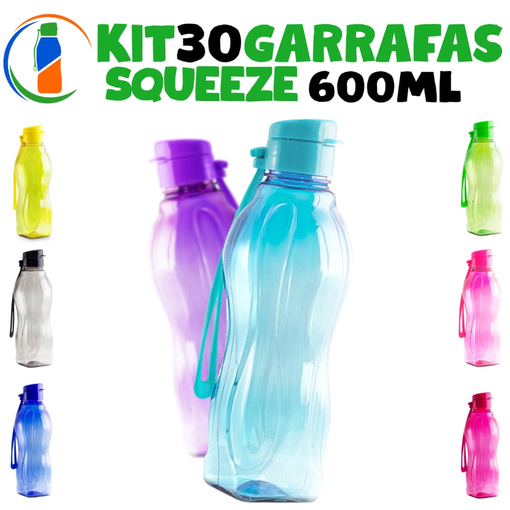 Kit 30 Garrafa Squeeze 600ml – Hidratação na Medida Certa!