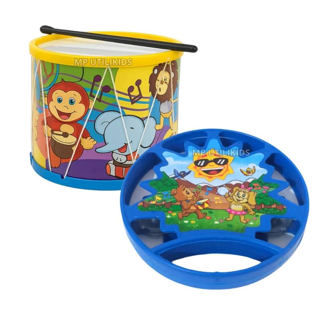 Pandeiro Bumbo Brinquedo Infantil Colorido Divertido 2Pçs Musical Tambor Grande Educativo NF
