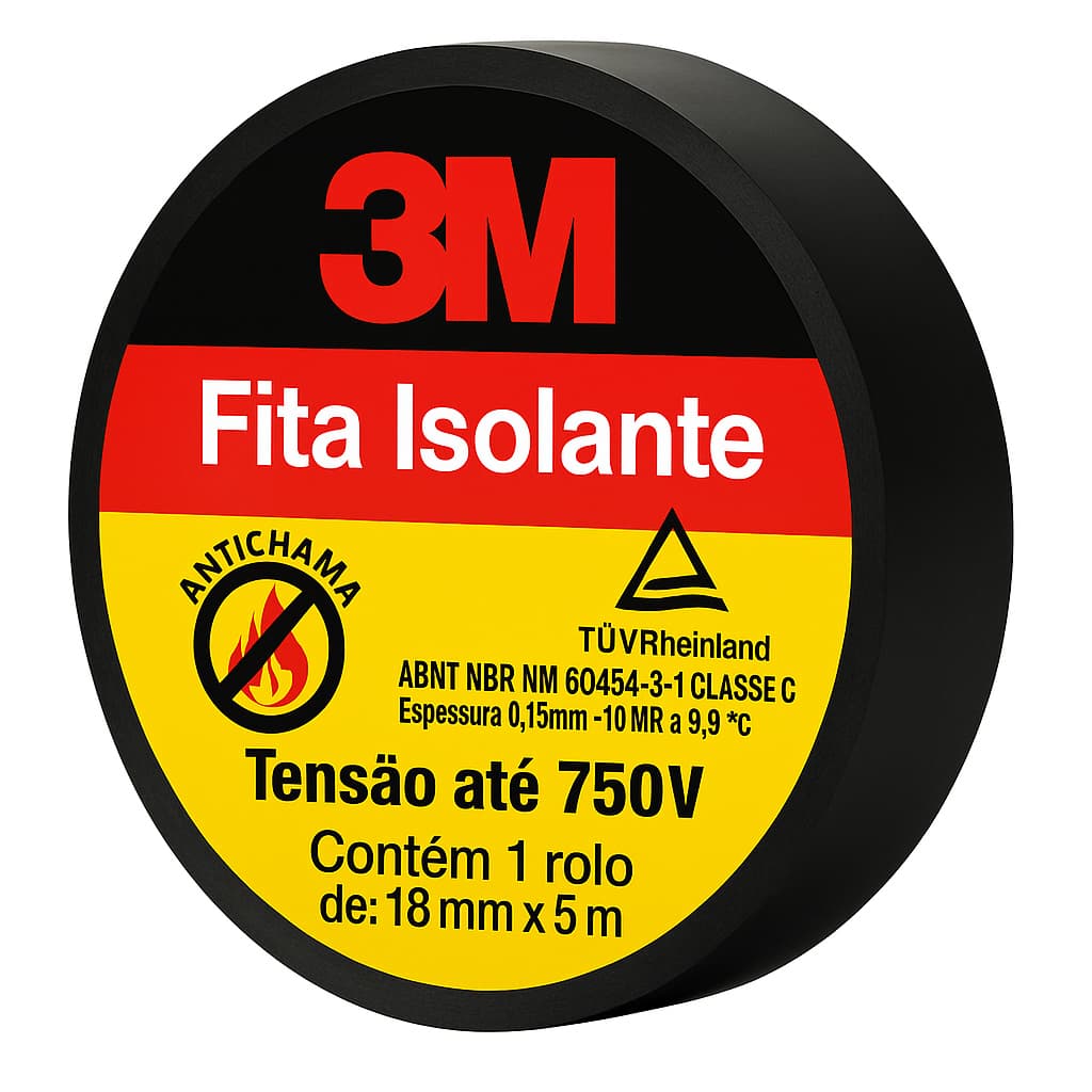 Fita Isolante 3M Antichama 18mm x 5m – Suporte até 750V, Alta Resistência e Durabilidade