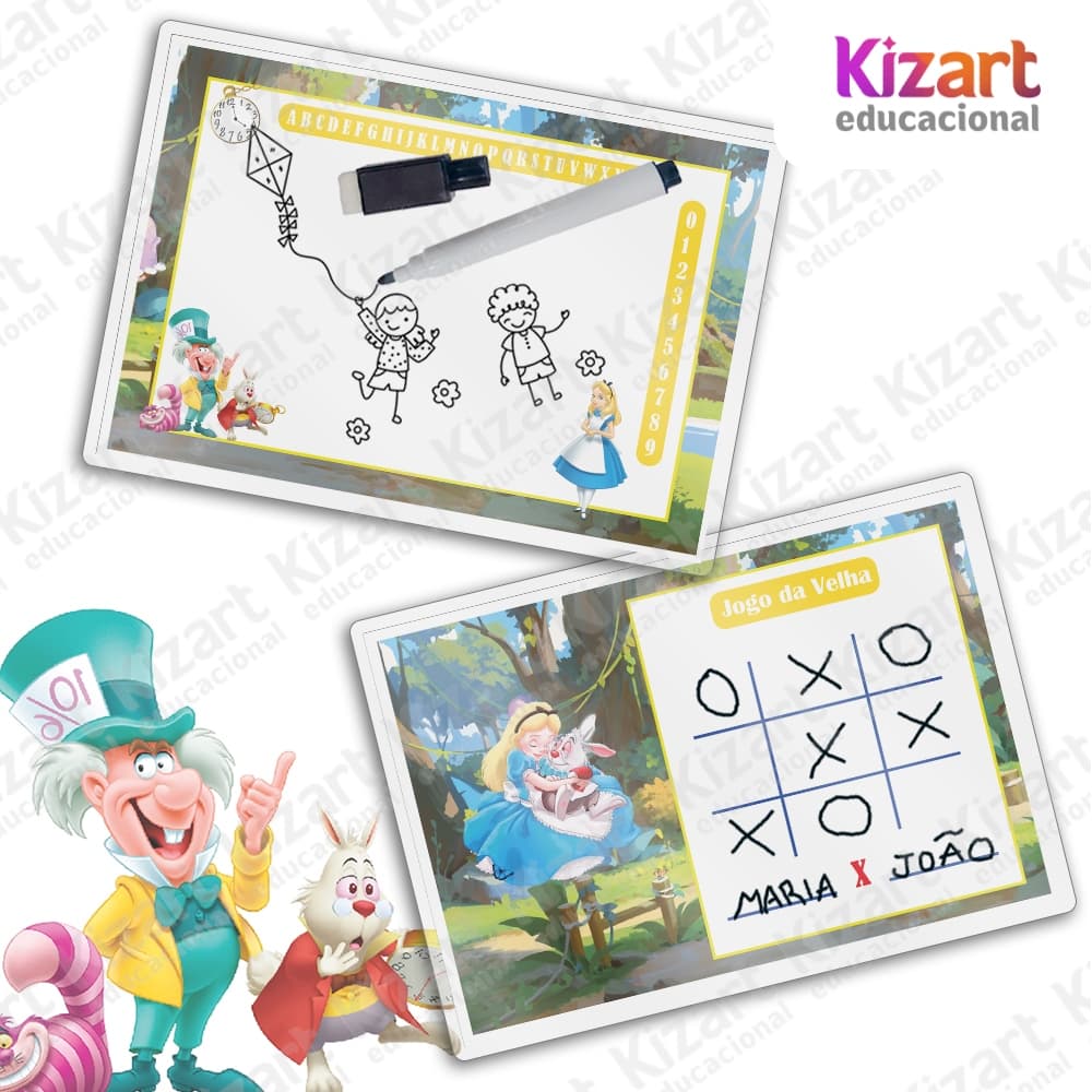 Lousa Mágica + Caneta Com Apagador Lembrancinha Festa Infantil Tema Alice no País das Maravilhas