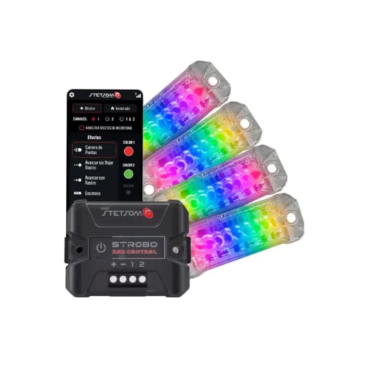 Strobo Stetsom Rgb Ritimico Bluetooth Kit 1 Central 4 Farois