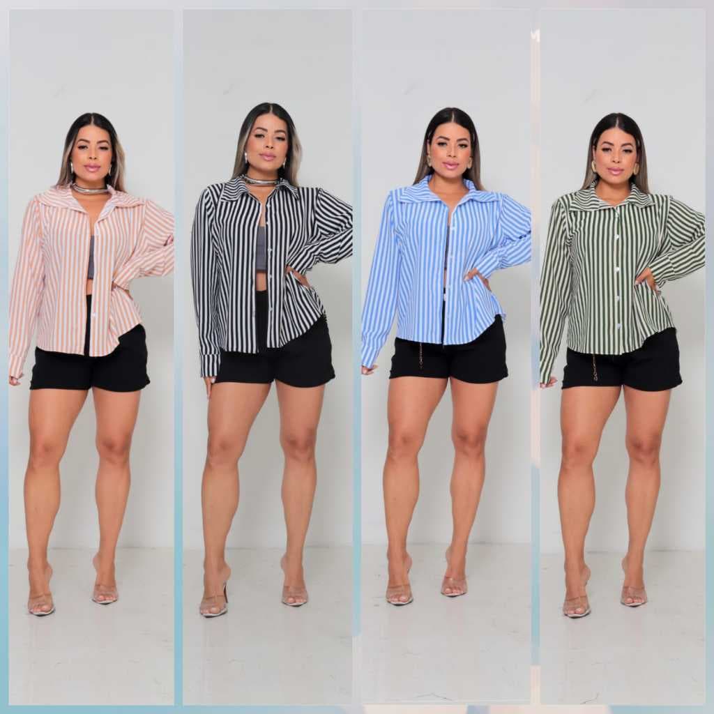 Camisa Feminina Social Moderna Listrada Estilo Office Chic Manga Longa Premium Elegante Moda Executiva
