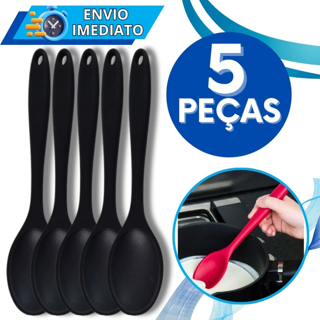 KIT Jogo 5 Colher de Arroz de Silicone Duro Super Resistente GRANDE para Casa Cozinha Restaurante Buffet Doceria Feijão
