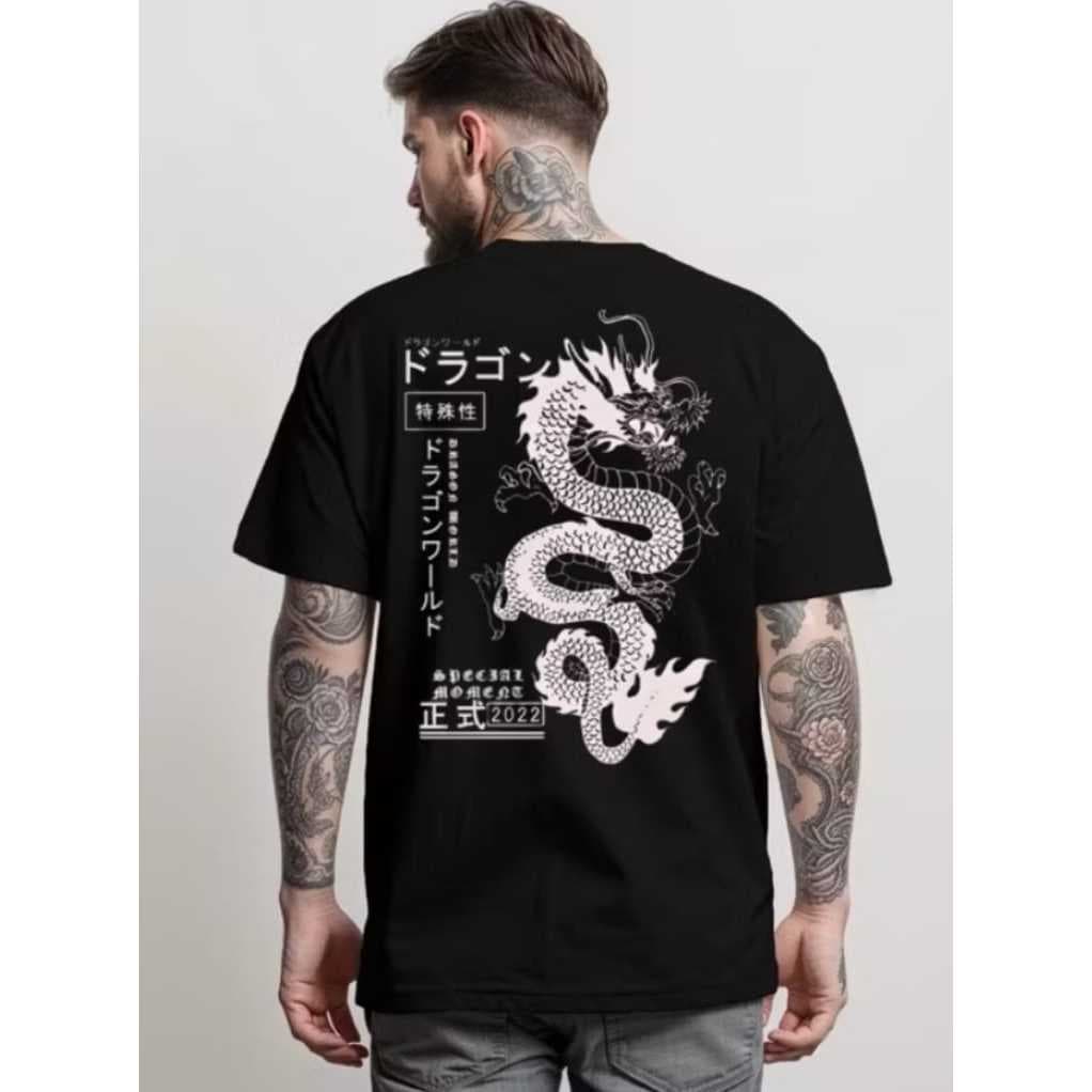 Camiseta Básica Masculina Dragão Academia Primavera Verão Streetwear Unissex