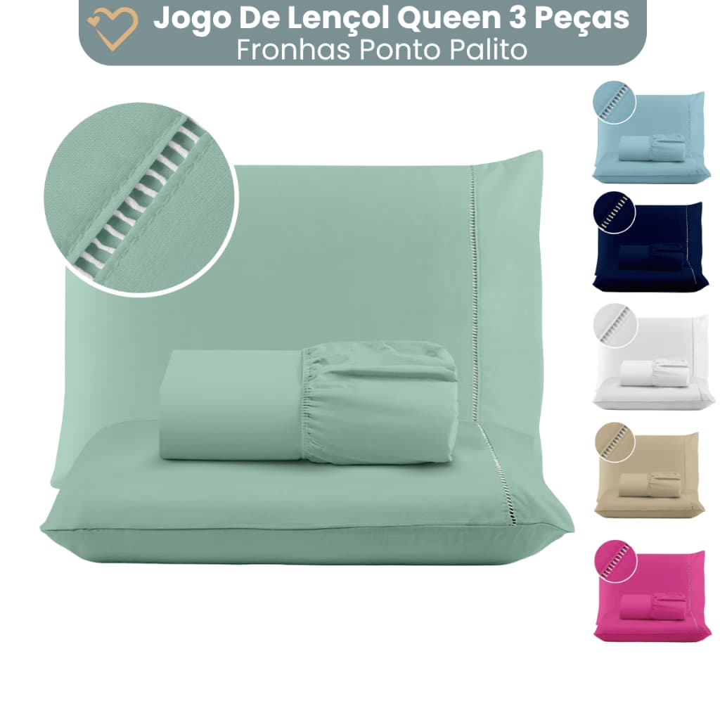 Jogo de Lençol Cama Queen 03 Peças 400 Fios Micropercal Ponto Palito