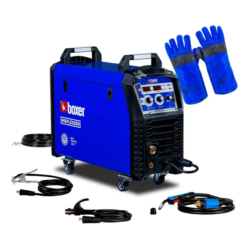 Máquina de Solda 200Amp 220V MIG MMA TIG Migflex250 + Luva Para Soldador 300° Cano Longo Boxer