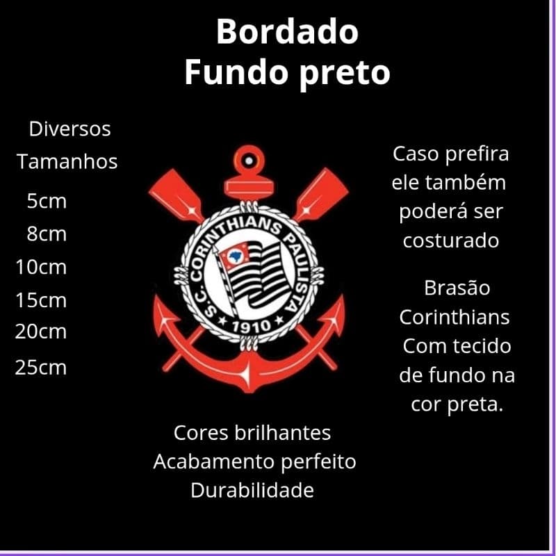 Bordado Corinthias Patch FUNDO PRETO Varias Cores 10CM