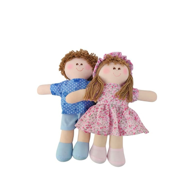 Casal Boneca De Pano 30cm Cabelo Castanho Oferta Promoção Direto Da Fábrica
