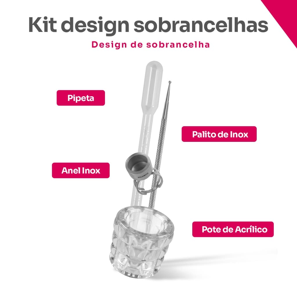 Kit Anel Batoque Inox + Dappen de Vidro + Palito Aplicador de Henna + Pipeta Sobrancelha
