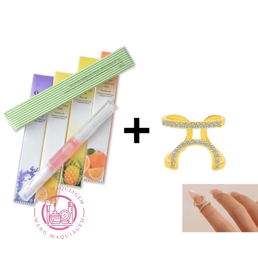 Conjunto Caneta Óleo Hidratante Revitalizante De Frutas + Anel de Unha Strass Nail Art